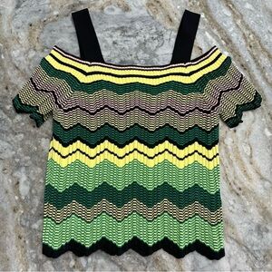 NEW Sandro Crop Top Woven Zig Zag black, green and yellow size 2
